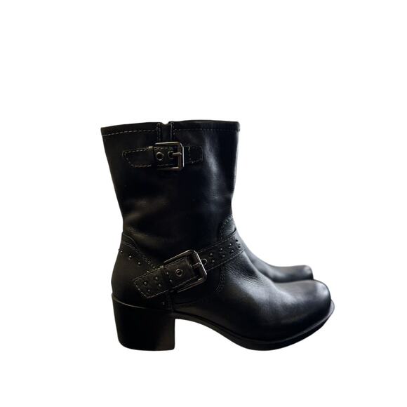 Earth Shoes Denali Altitude Leather Moto Biker Boot Black Studded Womens 7.5 EUC - Picture 4 of 9